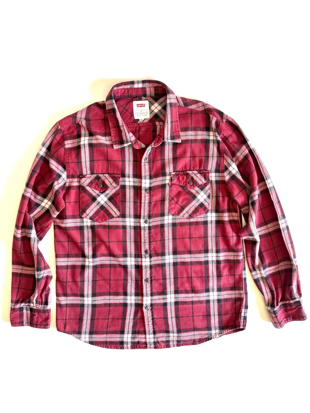 Levi's Red & Black Plaid Flannel Button Down Shirt XL Grunge Gorpcore Cabincore